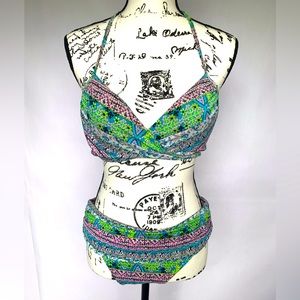 VICTORIA’S SECRET The Wrap Halter & The Heavenly Bikini multicolor swimset 36B/L